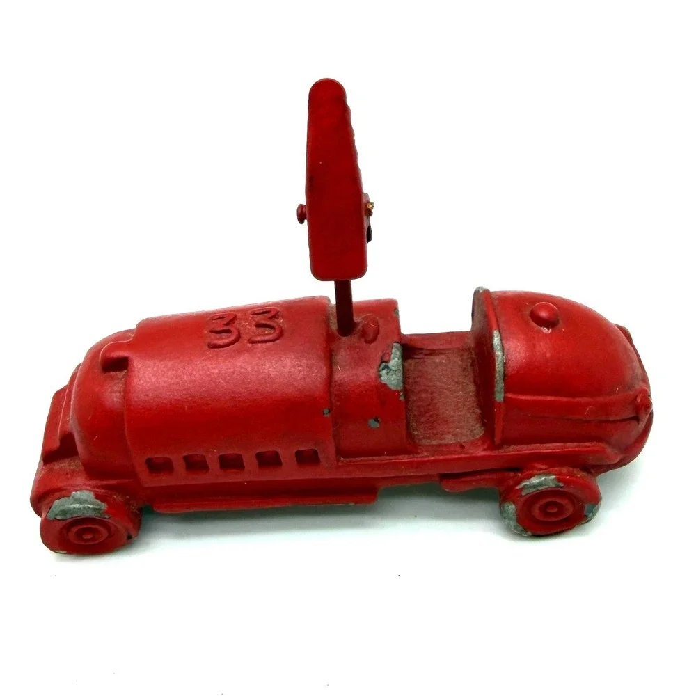 Cast Iron Racer #33 Toy Car Small Red Vintage 1940s-1950s Paperweight Cardholder